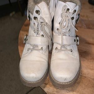 Cliffs by White Mountain Womens Marlee Ivory Combat & Lace-up Boots Shoes NWT